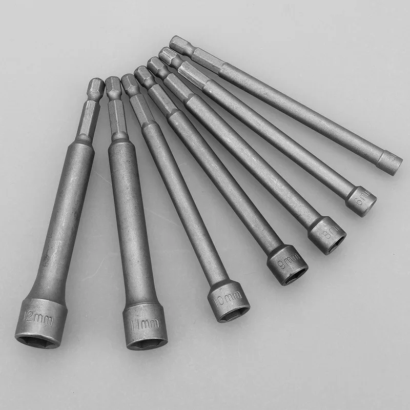 

7PCS 1/4" 110mm Long Hex Magnetic Nut Driver Socket Set Metric Impact Drill Bits Adapter 5-12mm Socket Wrench Extension Bar