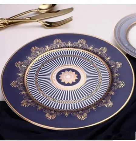 10. 5 Inch Plate Керамический поднос, чашка и блюдце, набор посуды, элегантный ужин, синее блюдо, домашнее украшение - Цвет: 10. 5 Inch Plate