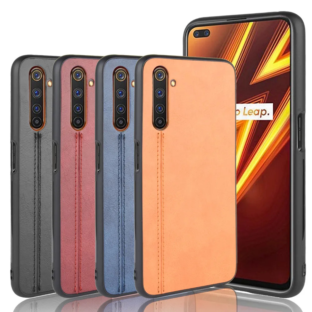 Роскошный чехол из телячьей кожи для Oppo Realme 6 Жесткий Чехол искусственной с
