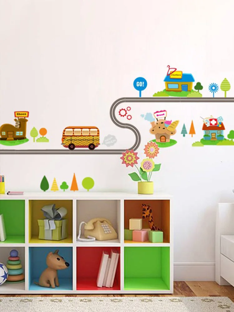 

Cartoon Car Road Pattern Removable Wall Stickers Art Decal Kids Room Decor Children's Rooms Highway Track Wall Stickers Paper