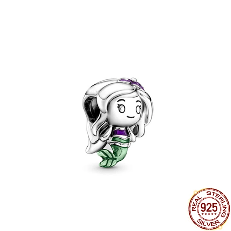 

2021 New Silver 925 Princess Little Mermaid Charm Ariel Cartoon Beads Fit Original Pandora Bracelets For Women DIY Jewelry Gift