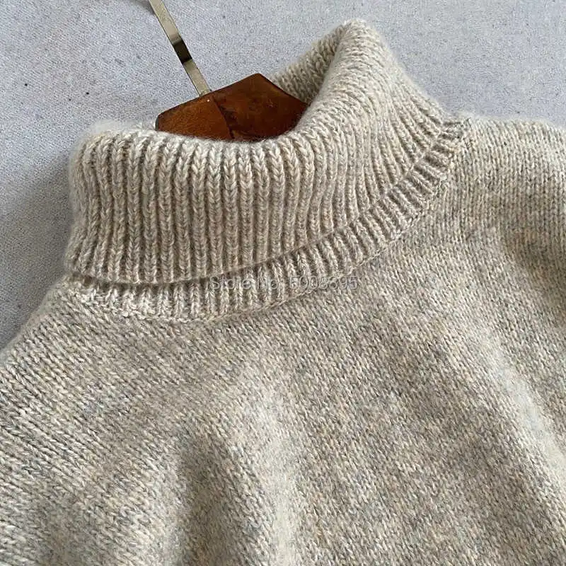 

Woman Sand Ravenna Turtleneck Wool Sweater Drop Shoulder Long Wide Sleeves Fashion Pullovers Tops 2021FW Jersey Jumpers