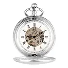 Часы наручные для мужчин и женщин, гладкие механические карманные, серебристо-золотистые с ручным заводом, на цепочке, простые, с брелком