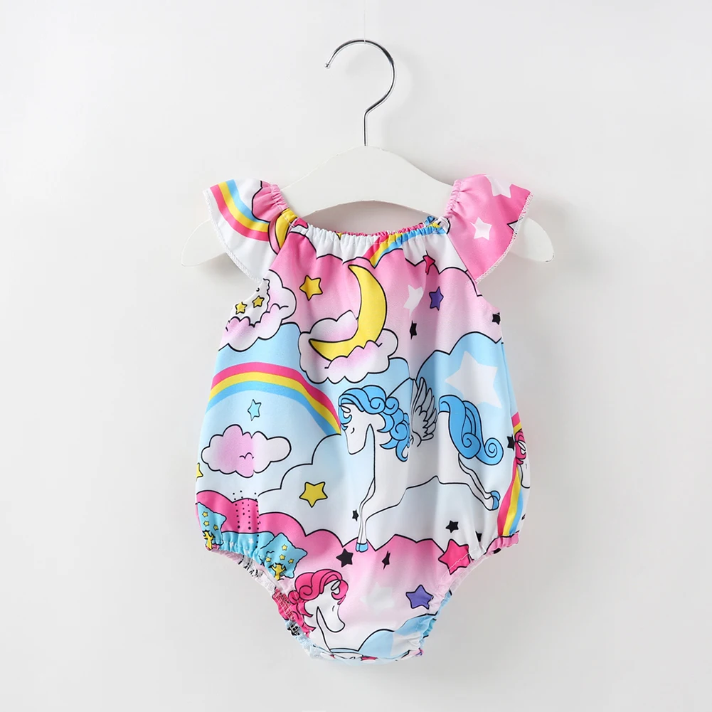 Новый дизайн Хлопковый комбинезон с цветочным принтом Летний детский на