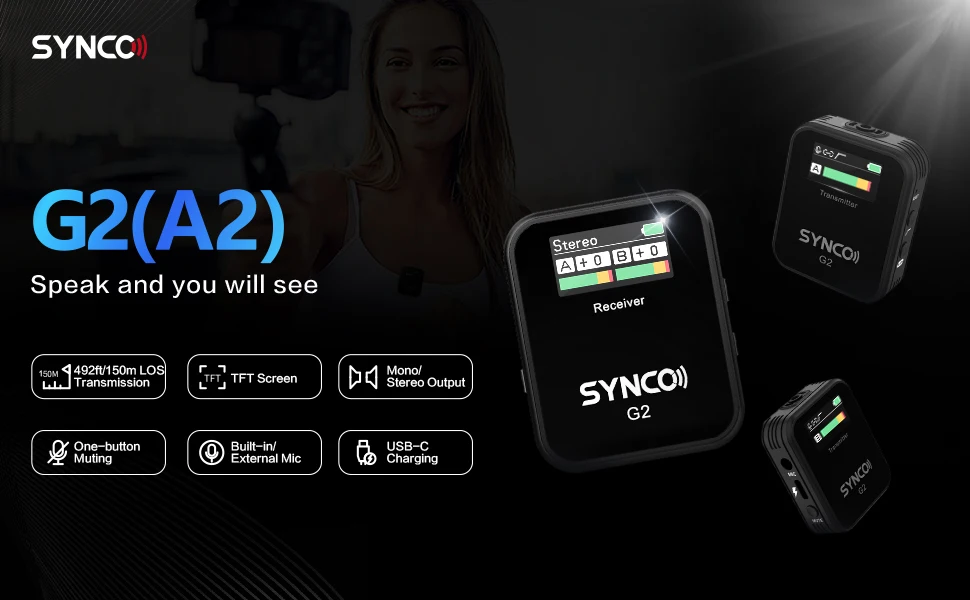 Беспроводной петличный микрофон SYNCO G2A2 система для смартфонов ноутбуков DSLR