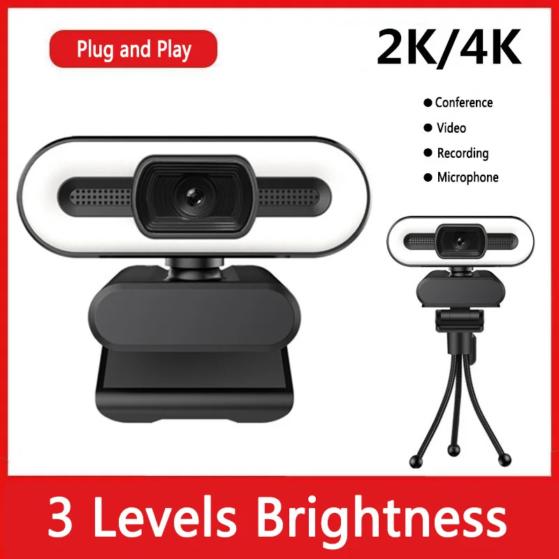 

1080P 2K 4K HD Webcam with Fill Light Rotatable Laptop Web Camera PC Computer Camera With Microphone For Youtube Video Recording