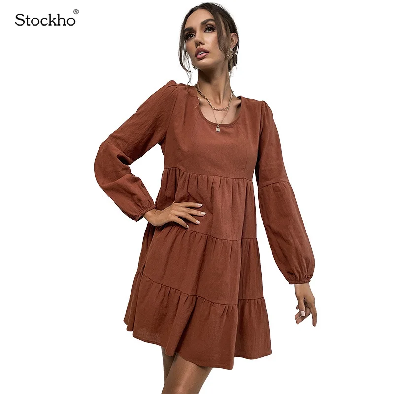 Women's Spring Autumn Cotton and Linen Dresses Fashion Women's Long-Sleeved Dresses New Wild Cotton Bottoming Shirts Loose Sizes