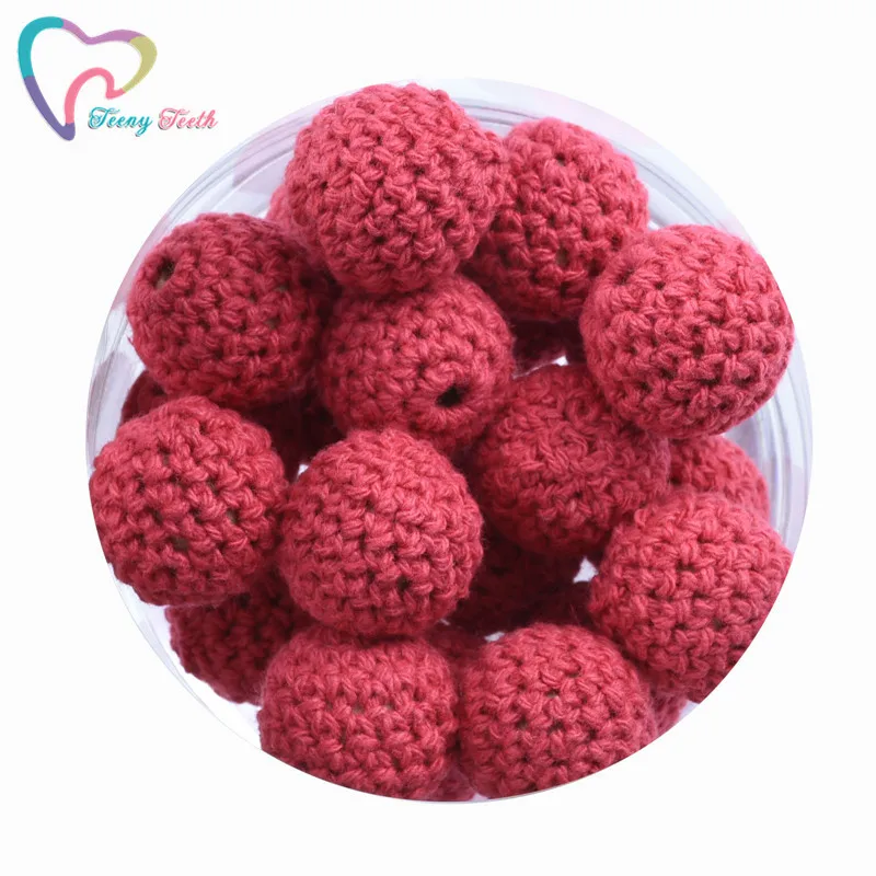 Teeny Teeth 10 PCS Red Round Wood Crochet Beads Baby Teething Wooden Crocheted Baby Girl Favorites DIY Jewelry Knitted Beads