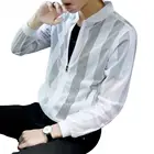 Мужское дышащее Супертонкое Сетчатое пальто в полоску с воротником-стойкой