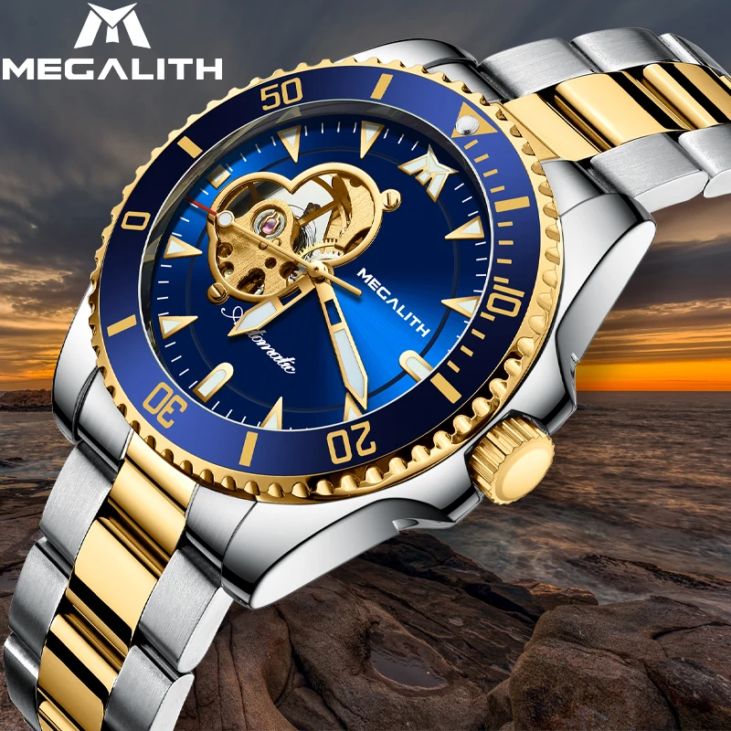 MEGALITH Роскошные автоматические механические мужские часы Tourbillon
