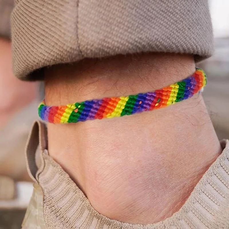 Серфер пляжный Радужный Плетеный ножной браслет для мужчин BOHO этно на лодыжке