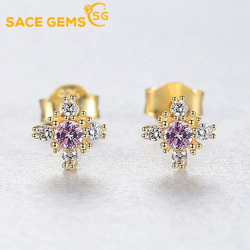 

SACEGEMS Fashion Jewelry Earrings for Women 925 Sterling Silver AAA+Zircon Stud Earrings Wedding Party Fine Jewelry Eardrop Gift