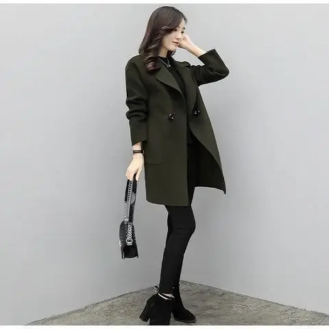 

Haze blue woolen coat women's long section Korean version 2020 new fashion winter Hepburn style all-match thin woolen coat women