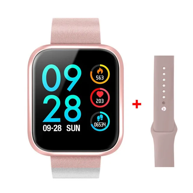 Pink steel belt Smart Watch Women Smartwatch Heart Rate Monitor T80 Fitness Tracker Bracelet Waterproof Sport Wristband for Android ios pk P70 - Color: Pink steel belt