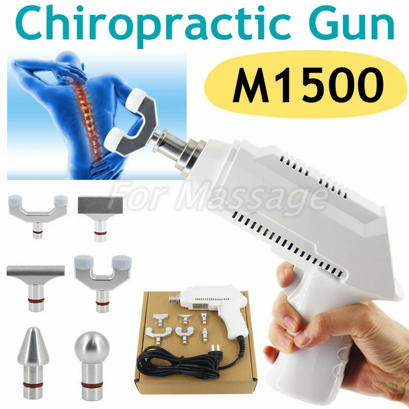 

Electric Chiropractic Massager Gun Adjustable Correction Gun Intensity Therapy Machine Spine Massager 1500N 6 Heads White