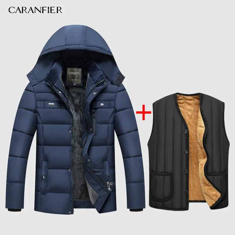 CARANFIER теплая толстая зимняя куртка мужская одежда Повседневная стоячий воротник высокое качество модное Брендовое зимнее пальто Мужская парка верхняя одежда - Цвет: SS1 Blue Vest