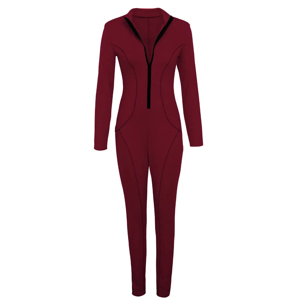 feitong sexy rompers womens jumpsuit V-Neck Belted Jumpsuit Party Club Playsuits Long Sleeve Jumpsuits Tight Overalls 9M3