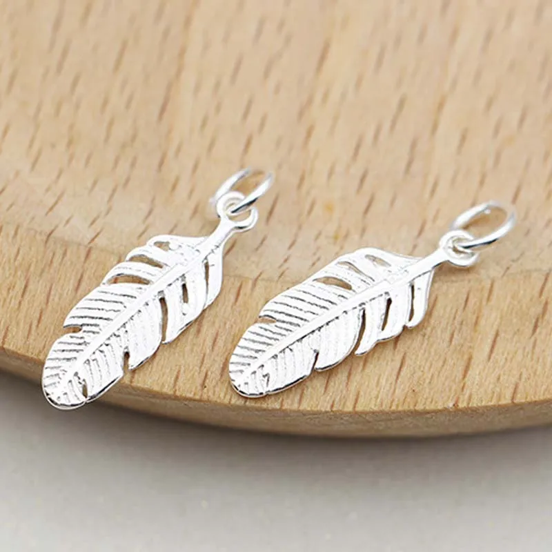 Настоящее чистое твердое 925 пробы Серебряный кулон для женщин перо Подвески