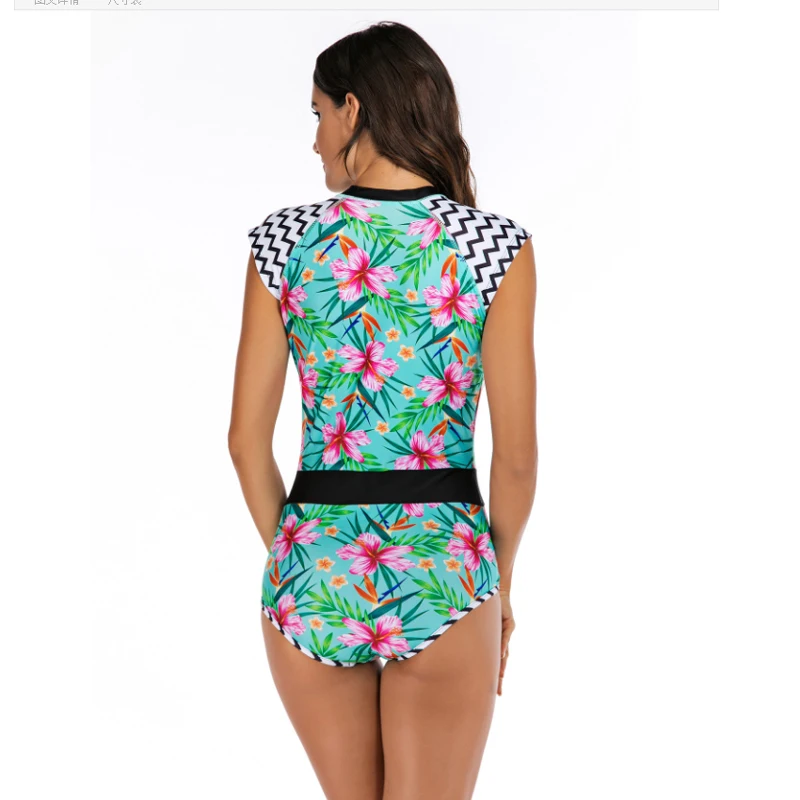 Женский слитный купальник Rashguard Цветочный для серфинга короткий рукав