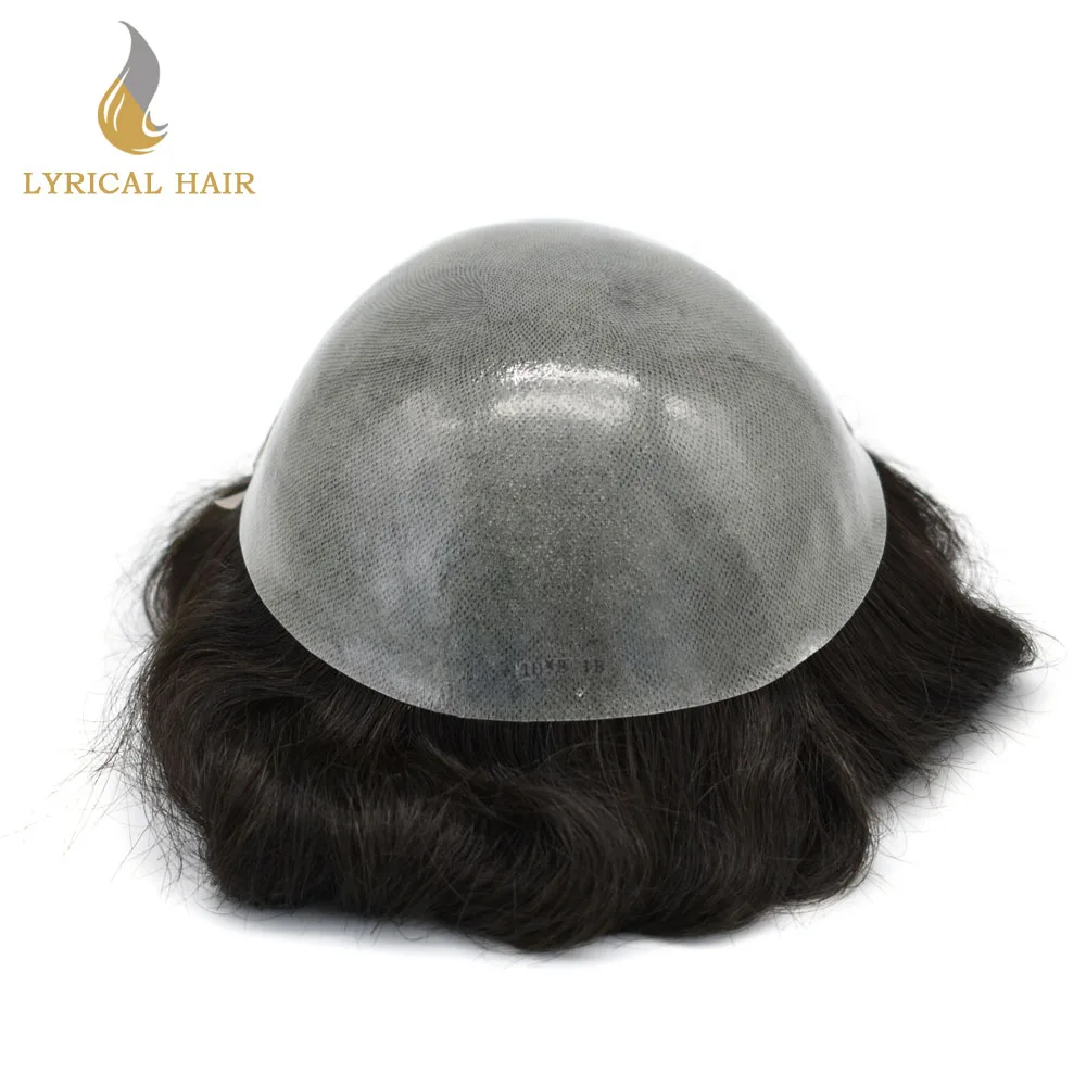 French Lace Front Mens Toupee Clear PU Hairpieces 8x10 BIO Poly Skin Hair Replacement for Men Bleached Knots Systems Wigs | Шиньоны и