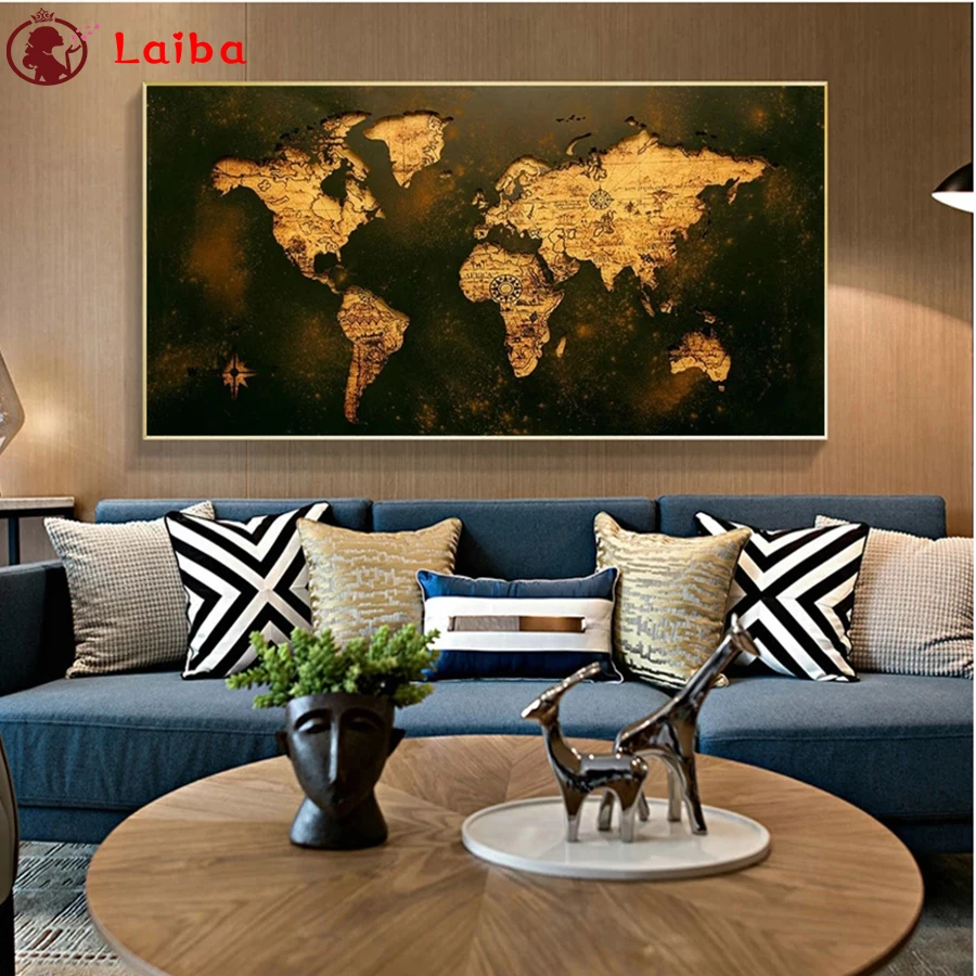 

diy diamond embroidery Abstract art, world map diamond painting full square round drill diamond mosaic art home decoration