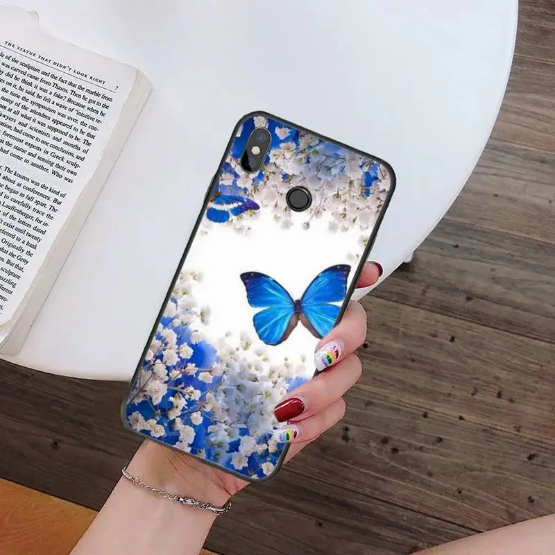 

Bling blue butterfly Phone Case For Xiaomi mi Redmi note 7 8t 9 9t 9s 8 10 10t 11 pro lite K20 max 3