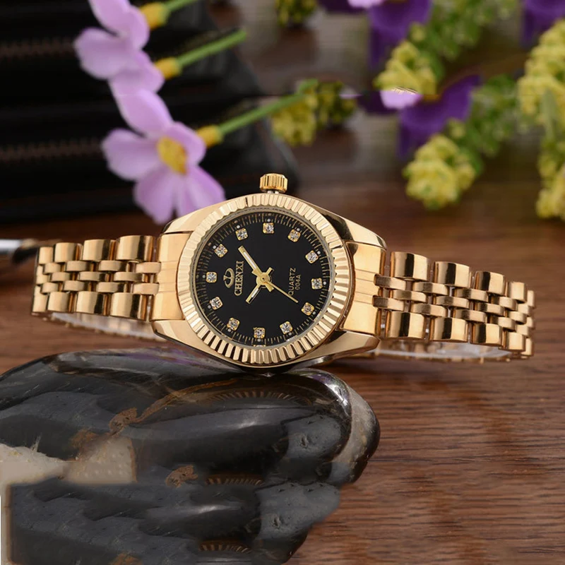 CHENXI брендовые роскошные женские золотые часы женское платье стразы Кварцевые