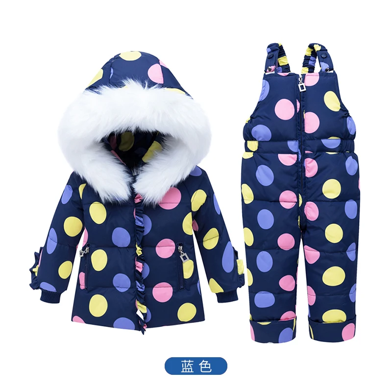Fashion Winter Baby Girls Clothing Set Warm Children Duck Down Jackets Dot girl Snowsuit Ski suit Kids Outerwear Coat+Pants | Мать и