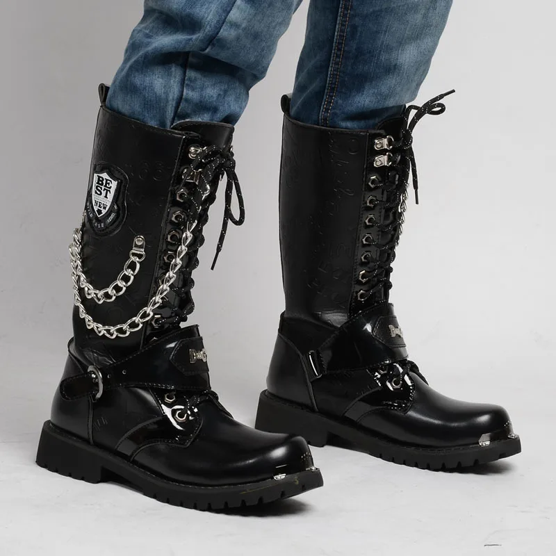 

Western Cowboy boots men's high top British Style Men's boots leather boots zipper men's motorcycle boots