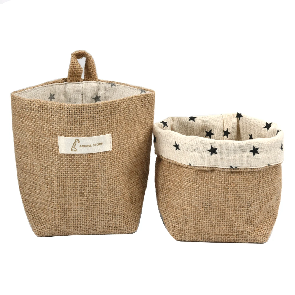 Джутовая настольная корзина для хранения подвесной карман маленький мешок