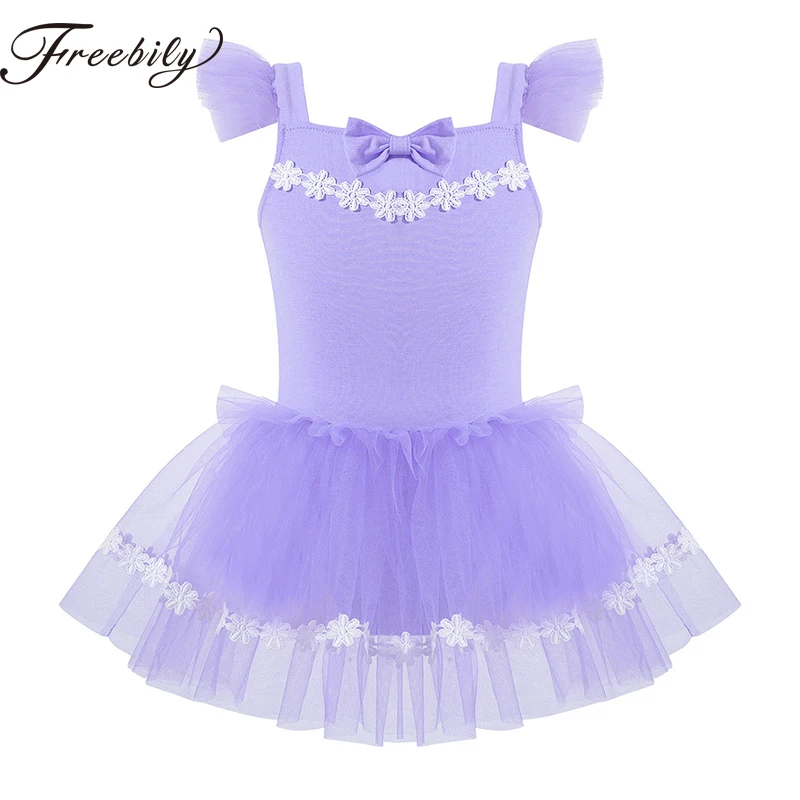 

Балетное платье-пачка для девочек, Тюлевое гимнастическое трико с рукавами-фонариками и цветочной вышивкой, сетчатый купальник для балерин...