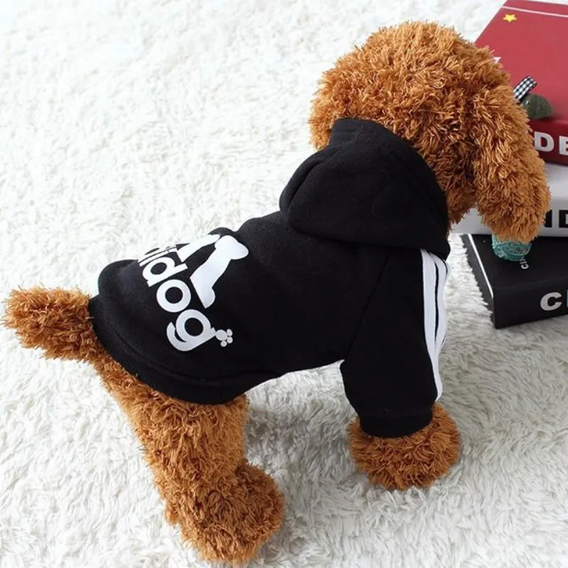 Designer Pet Adidog Clothes Small and Medium-sized Dog Four Seasons Warm Two-legged Jacket Cotton Hooded Sweatshirt | Дом и сад