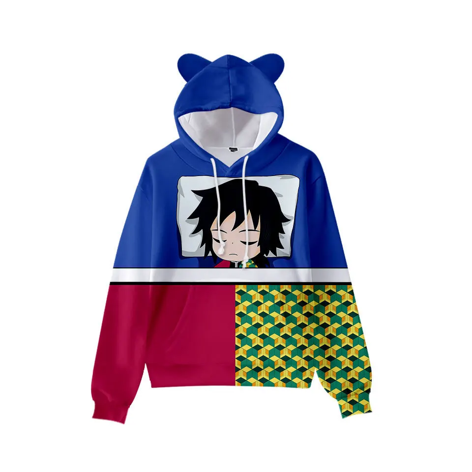 

Japanese Anime Demon Slayer Cosplay Costume Kimetsu No Yaiba Kids Hoodie for Boys Girls Kawaii Cat Ears Funny Hooded Sweatshirt