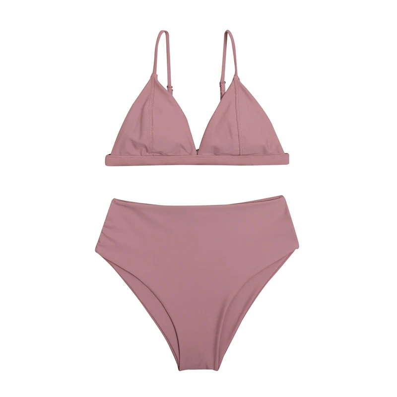 

Summer Classic Solid Color Bikinis Women High Waist Split Swimsuit Set Push Up Swimwear Female 2021 New Swimming Bathing Suits
