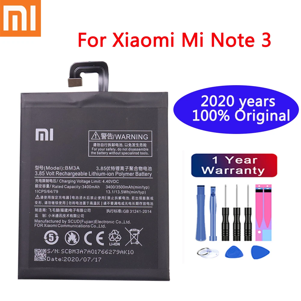 Оригинальный аккумулятор для телефона Xiaomi BM3A Mi Note 3 сменный 3300 мАч батареи