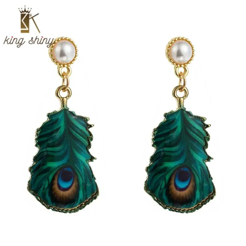 

Za Brand New Design Feather Boho Dangle Earring for Woman Vintage Cabochon Peacock Feather Drop Earrinng Woman Party Ear Jewelry