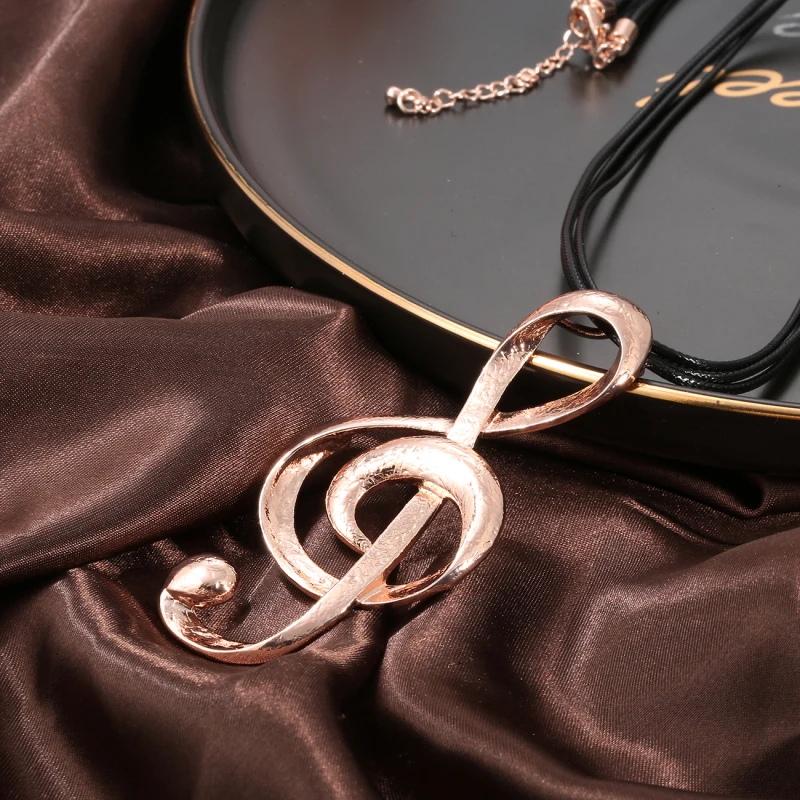 Silvery Plated Music Note Big Pendant Vintage Necklaces for Women Leather Chain 3 Layered Necklace Fashion Jewelry Gift 2020 | Украшения и