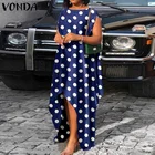 Женское вечернее платье, с круглым вырезом, без рукавов, в горошек, с асимметричным подолом, богемное, большого размера, 2021