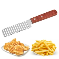 potato chip slicer french fries cutter stainless steel knife wood handle vegetable wavy cutting tools kitchen gadgets