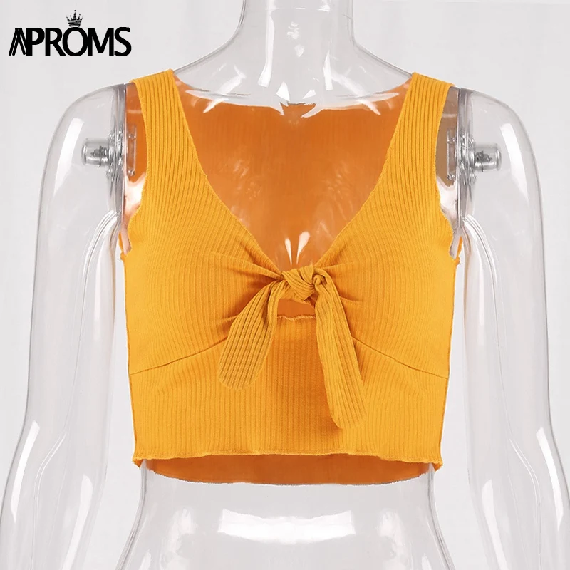 Aproms рифленый бантик Tie Camisole женские майки женская уличная мода 2020 крутая - Фото №1