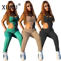 xuru new womens one piece pants set sexy pants one piece two piece set pure color pit striped outer seam sexy one piece pants