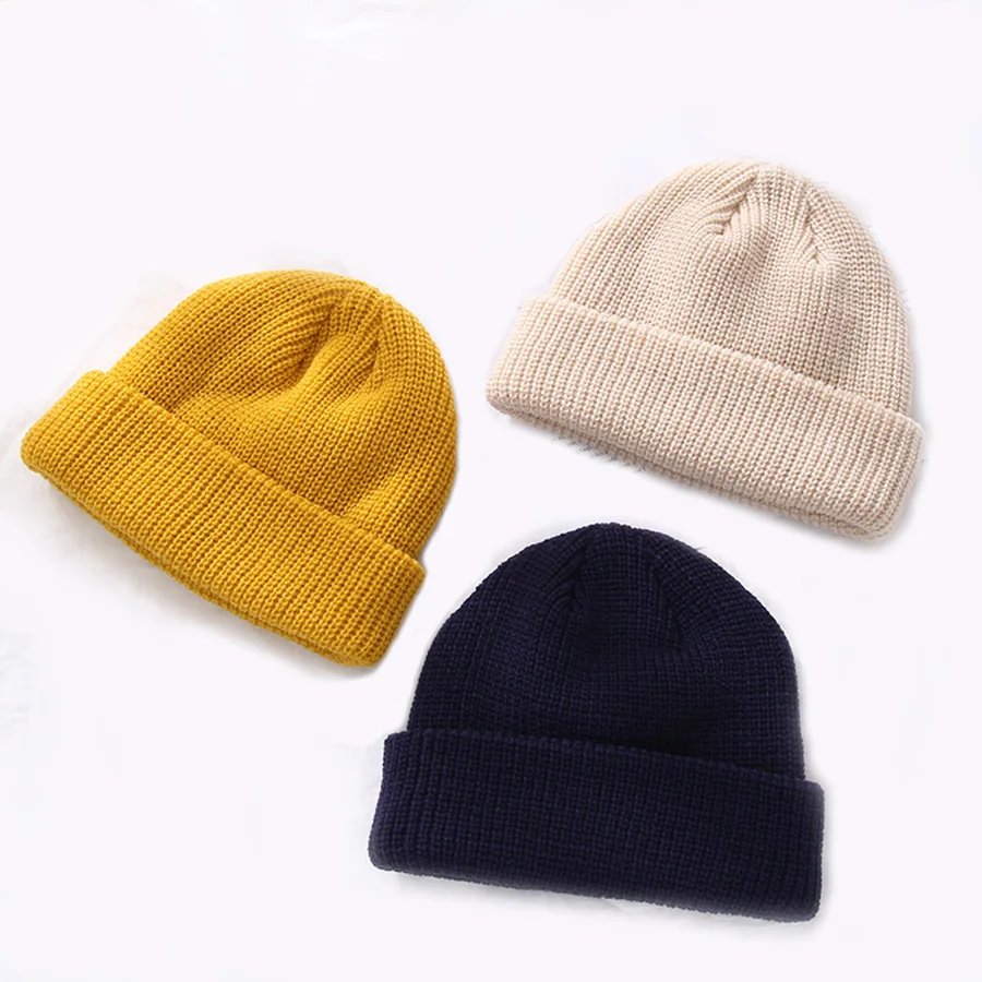 Изящные вязаные шапки бини для женщин и девочек однотонные белые черные красные