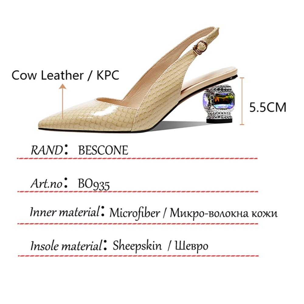 

BESCONE Elegant Sandals Sexy Pointed Toe Buckle Strap Round Heels Back Strap Women Sandals Party Checkered Ladies Shoes BO935