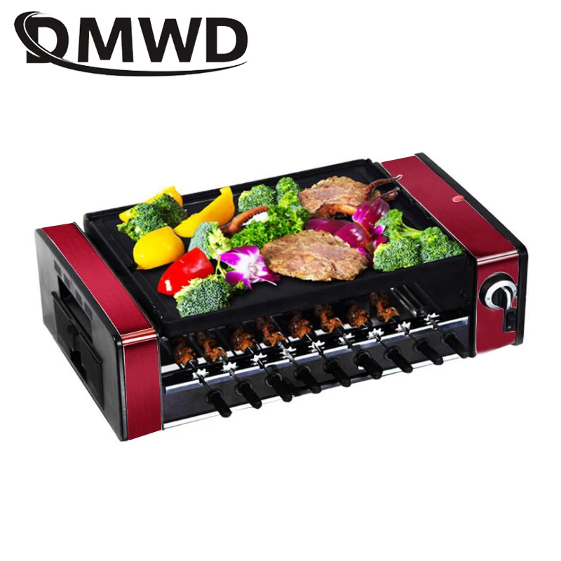 Automatic Smokeless BBQ Electric Kebab Rotary Grill Stove Rotisserie Teppanyaki Barbecue Non-stick Frying Pan Skewer Griddle EU