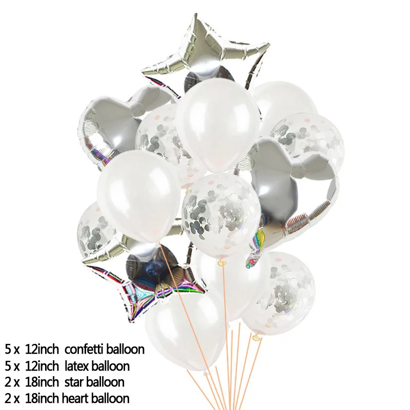 M14 14pcs/set Clear Confetti Latex Balloons Set Star Heart Shape Foil Balloon Birthday Party Decoration Kids Baby Shower Supplies - Цвет: M14