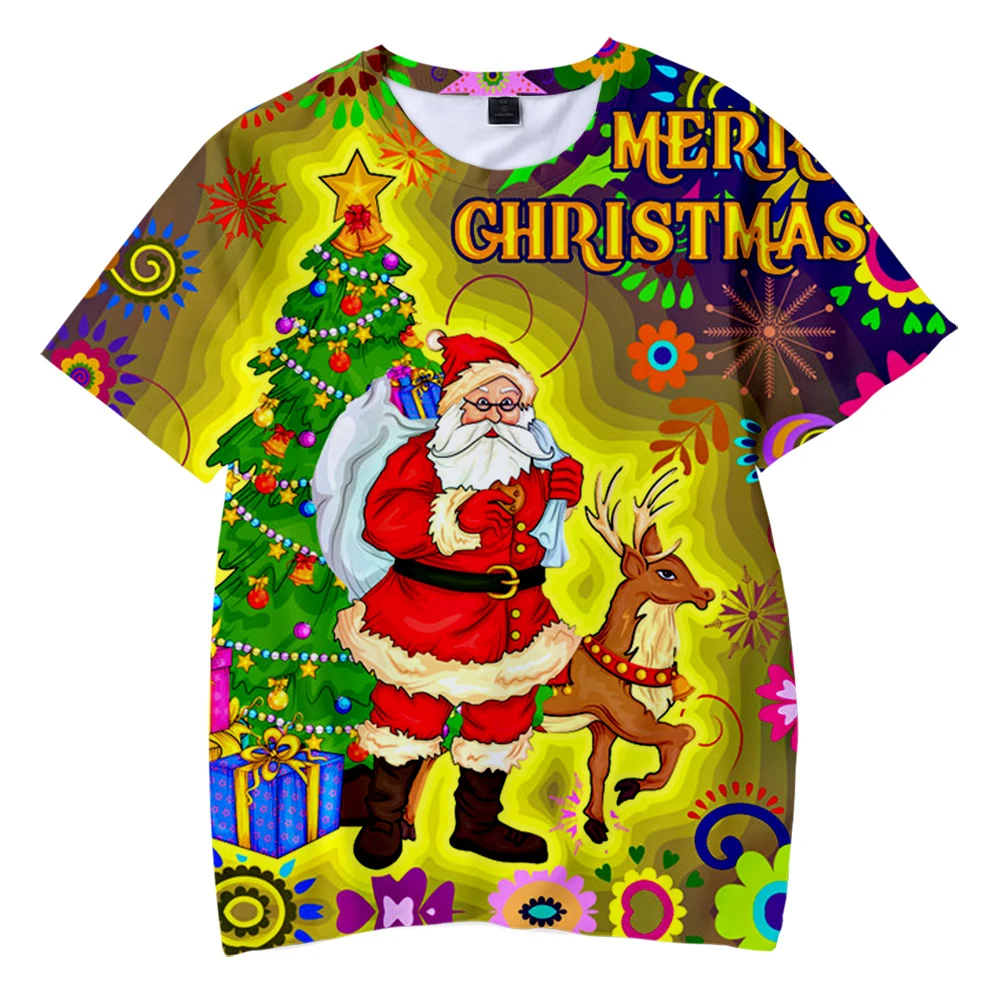 

2020 Christmas T-shirt 3D O-Neck Men's Tshirt Women Summer Short Sleeve Tee Harajuku Streetwear Merry Christmas Kawaii Clothes