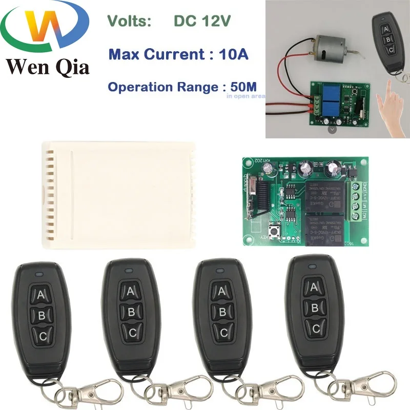 

Wenqia 433MHz Wireless Universal Wide Range Remote Control DC 12V 2CH rf Relay Receiver and Transmitter for switch garage/motor