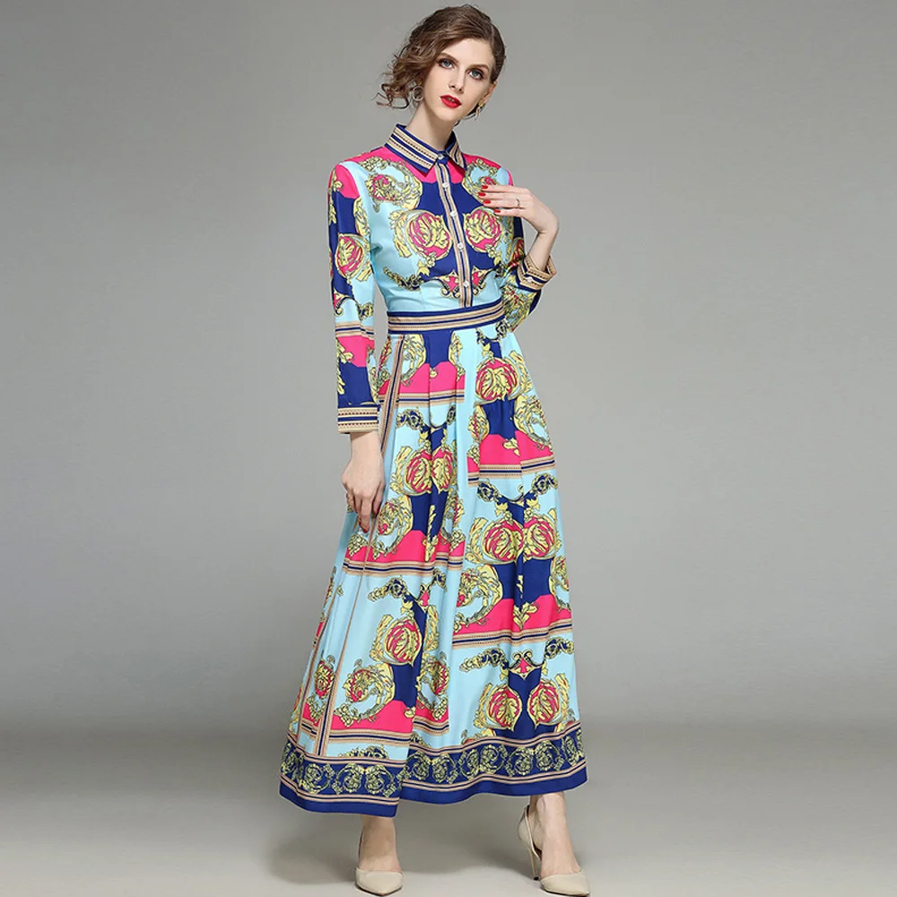 Новинка 2020 весеннее подиумное макси платье женское однобортное ретро с длинным