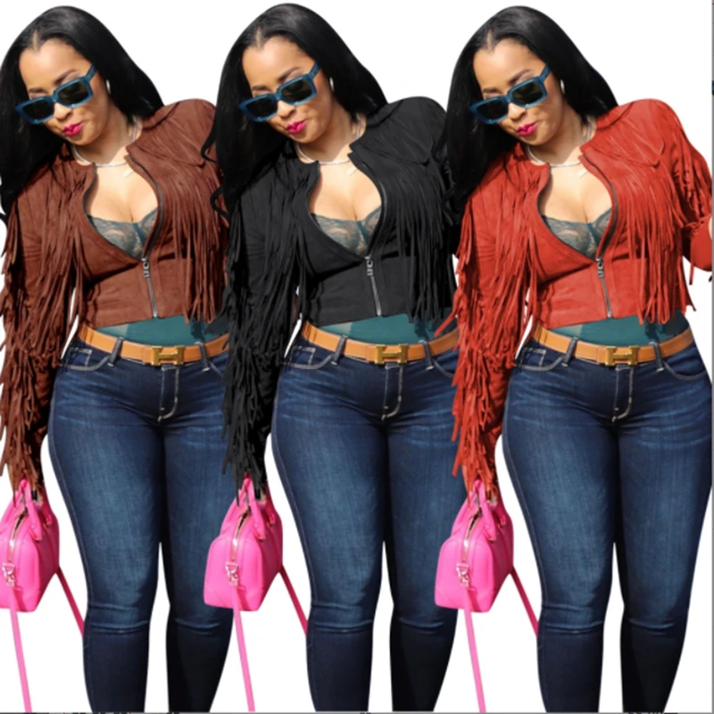 

Fashion Fall Women Clothing Solid Tassels Jacket Casual Coat Harajuku Clothes Club Outfits Vintage Streetwear Wholesale Items
