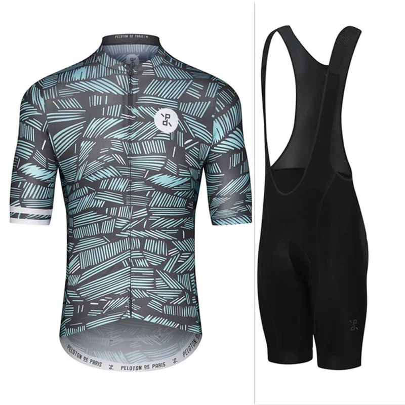 PELOTON DE PARIS Men Cycling Jersey Set Summer Short Sleeved Bib Short Suit Quick Drying Stra Classic Outdoor Sports Bike Kits